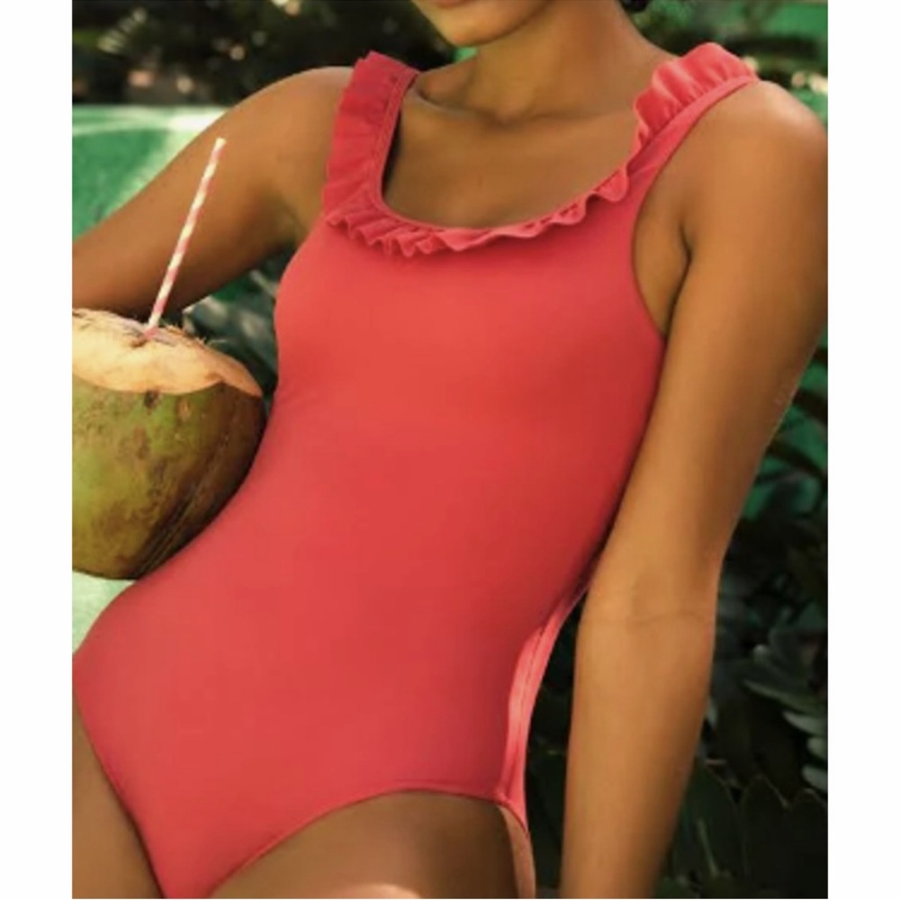 Andie One Piece Swimsuit Size L Rose Color Ruffle Accent